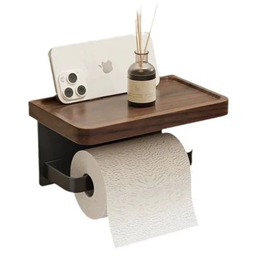 ওয়াল মাউন্ট করা কাঠের টয়লেট পেপার হোল্ডার